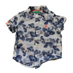 United Colors Of Benetton Boys Blue Floral Striped Short-Sleeve Button-Up Shirt